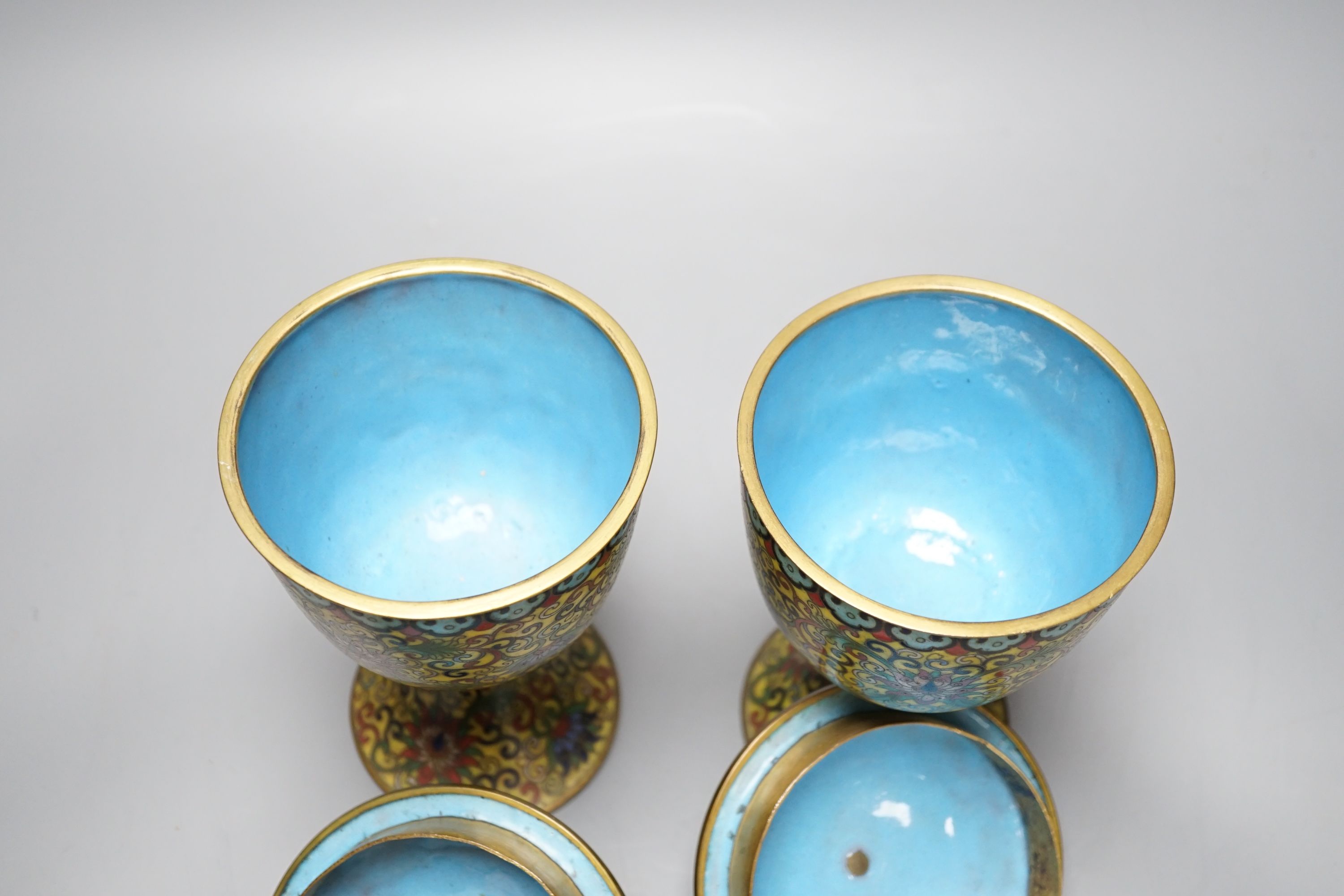 A pair of decorative cloisonné goblets and covers - 22.5cm high
